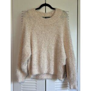 Broadway 38 Women's XL Fluffy Sequin Knit Sweater Peach/Pink Long Sleeve